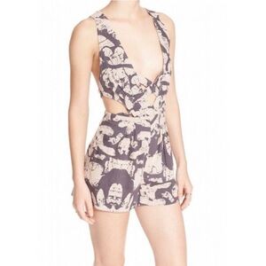 FREE PEOPLE La Vida Printed Cutout Romper Women size 4 boho festival